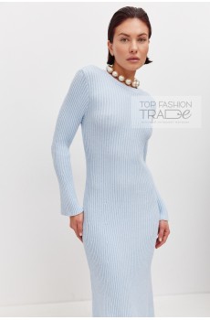 Платье вязанное трикотажное премиум качества нежно-голубое PLPR01-3